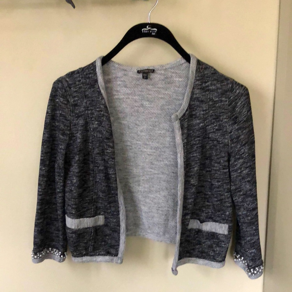Express open sweatshirt with beaded cuff
